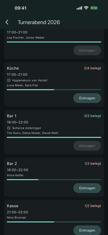Schichten mit Belegung